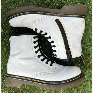 Dr. Marten’s Junior 1460 Leather Side Zip Lace Up High Top White Combat Boots 2